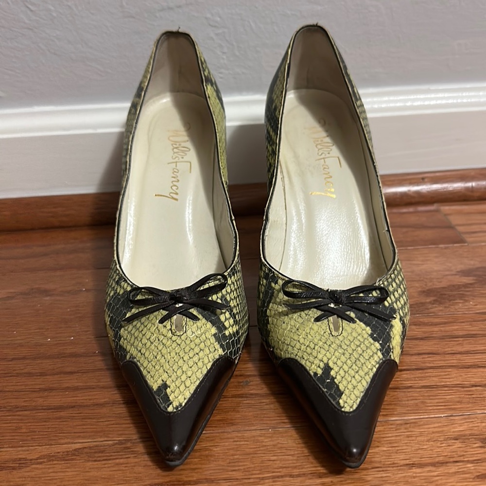 Will’s Fancy Green & Brown Snakeskin Pointed Toe Pumps
